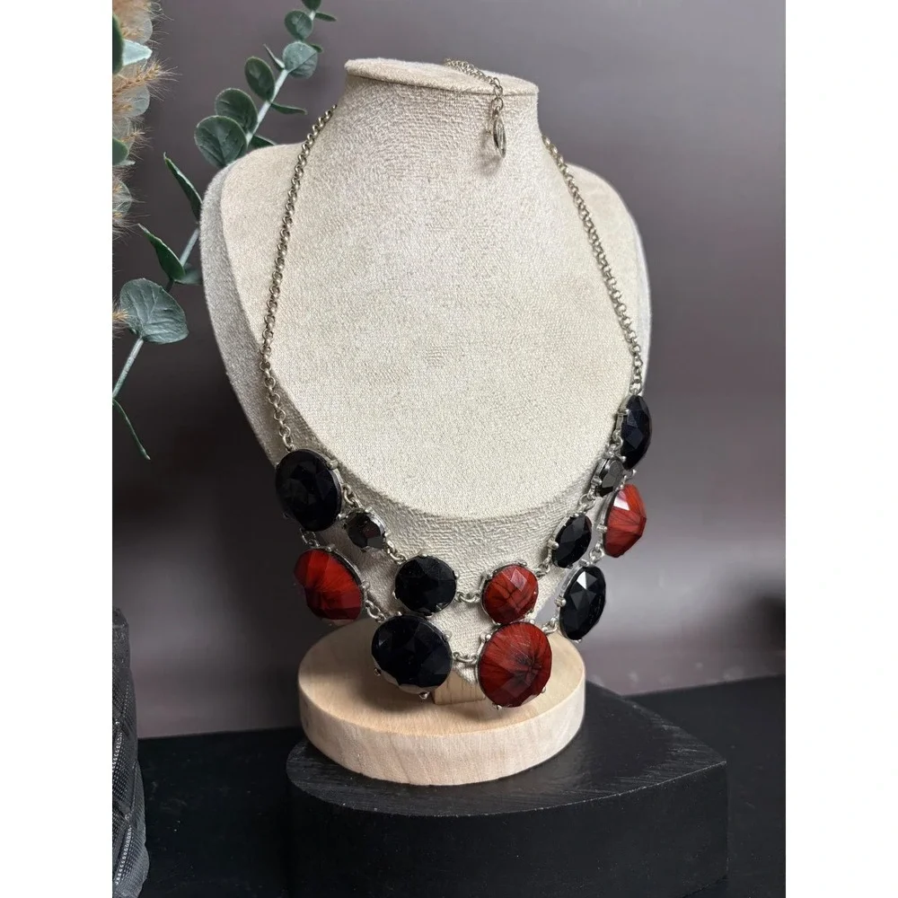 Erica Lyons Statement Necklace | Black +‎ Red Marbled Acrylic | Silver 20
